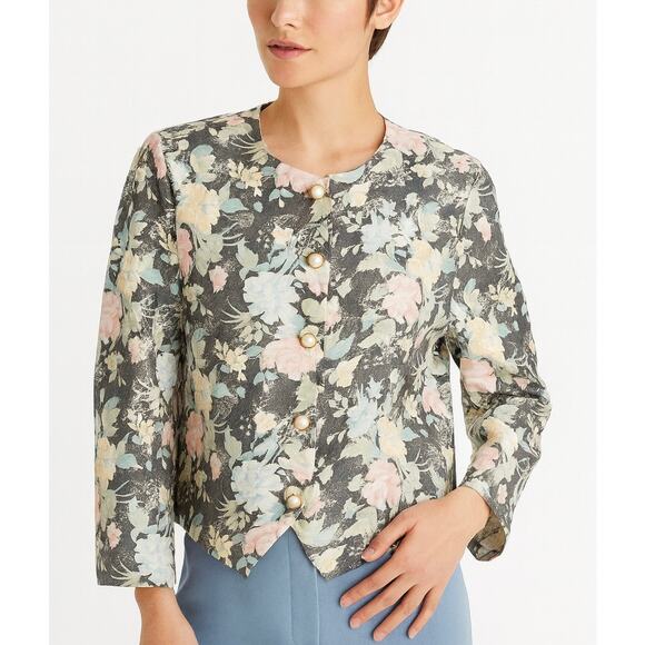 Vintage 80s Worthington Pearl Button Floral Blazer Jacket Embroidered Size 12 - Picture 1 of 8